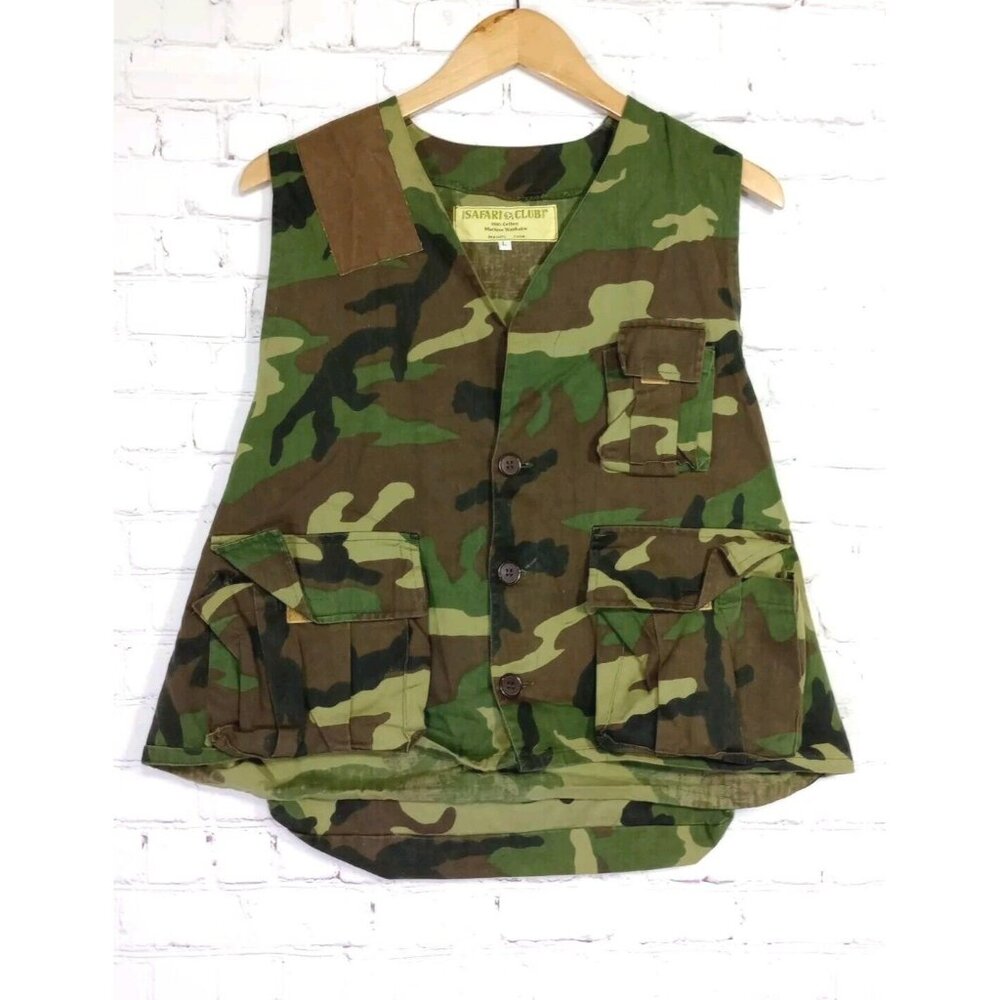 Safari Club Hunting Vest Mens L Camouflage Outdoor Utility Pocket 90s Vintage